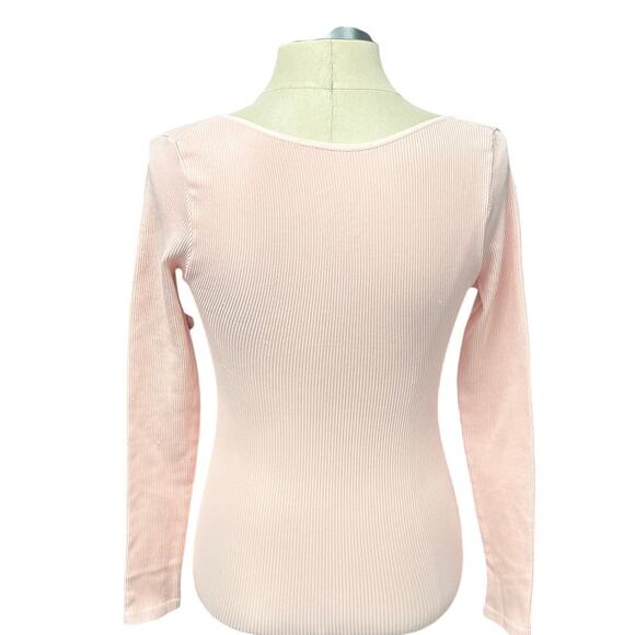 FREE PEOPLE‎ Meg Seamless V-Neck Bodysuit Rose Blush Pink Size M-L Intimately - Picture 3 of 11